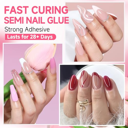 Semi Nail Glue Set - 2pcs 10ml Strong Fast-Drying Press On Nail Adhesive