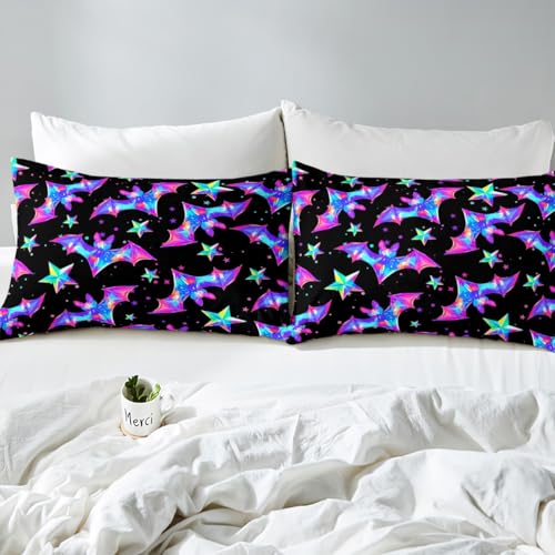 Halloween Bat Fitted Sheet Set - Kids King Size Bedding for Boys & Girls