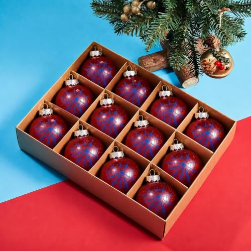 12 Pcs 3.15 Inch Spider Web Christmas Tree Ball Ornaments - Glitter Decor Set