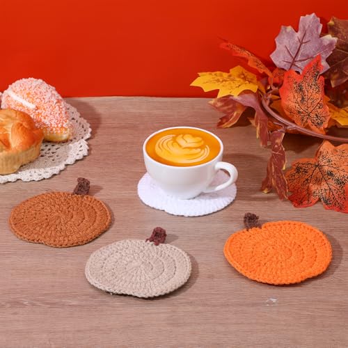Fall Pumpkin Crochet Coasters Set of 4 - Autumn Harvest Holiday Decor