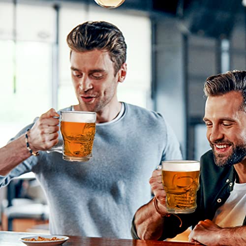 6-Pack 17oz Skull Glass Beer Mugs with Handle - Heavy Base & Clear Drinkware