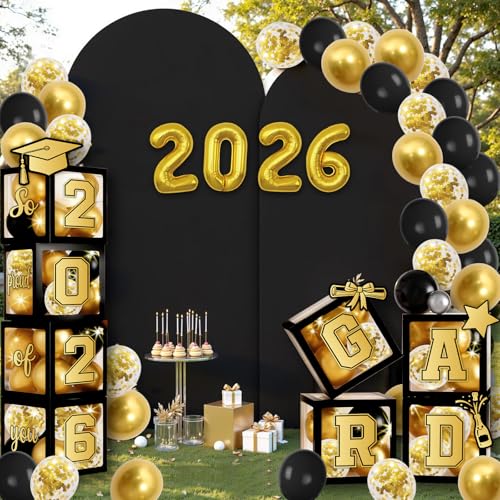 Black Graduation Balloon Box Stack with 'GRAD' Letters - Class of 2026 Decorations