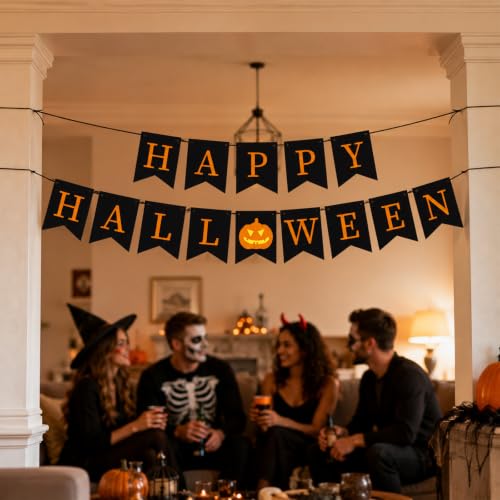 Orange Halloween Banner with Pumpkin Sign - Festive Party Decoration