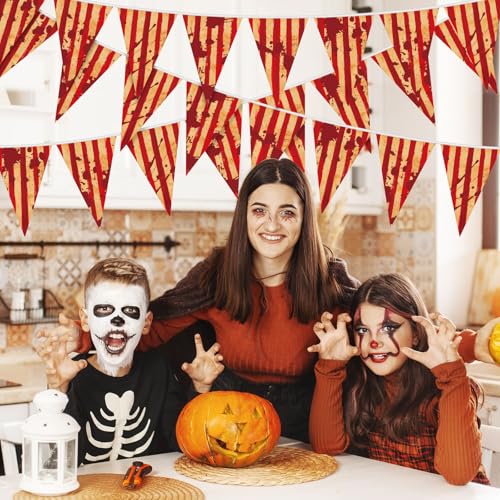 Halloween Red White Striped Pennant Banner - Circus Decor, 10m, 20 Flags - Variation 1