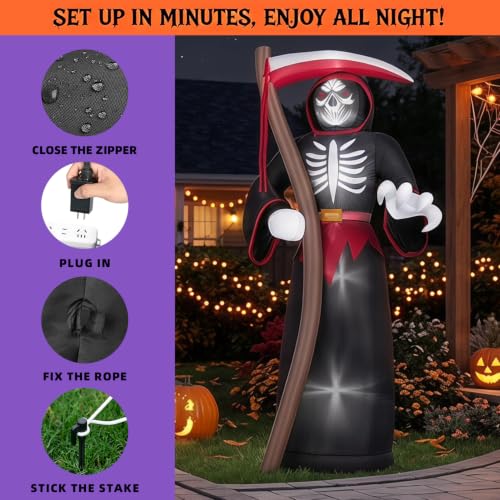 8FT Halloween Inflatable Grim Reaper Blow Up Yard Decor - Outdoor Spooky Decoration, Black Reaper Variation