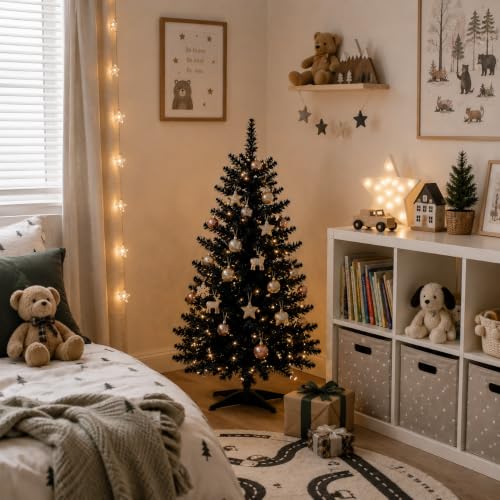 4FT Black Artificial Christmas Tree - Small Tabletop Holiday Decor - Senjie Variation
