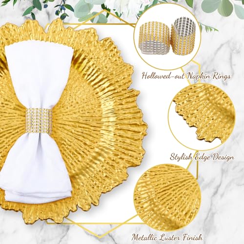 Gold Reef Charger Plates Set with Napkin Rings - 50 Pieces, 13 Inch Round, Elegant Table Decor - Variation: Gold / 50