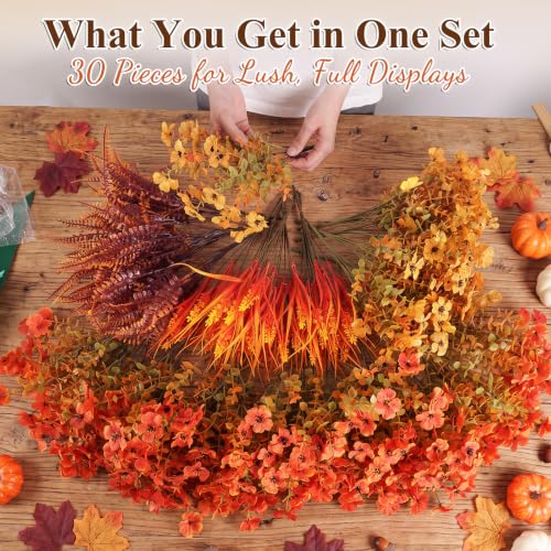 Artificial Fall Mums Outdoor Flowers Set - UV Resistant 30 Pieces