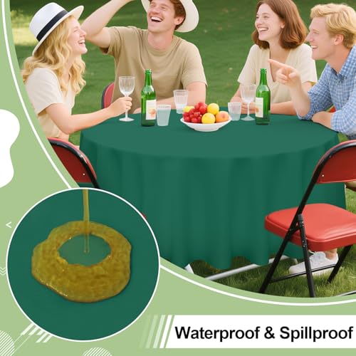 Disposable Plastic Tablecloth 84 Inch Round Christmas Green 8 Pack Waterproof & Leakproof