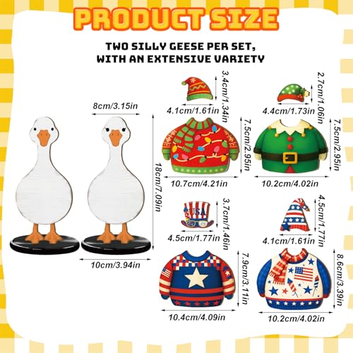 Wooden Goose Figurine Set with 60 Interchangeable Outfits - Festive Desktop Decor
