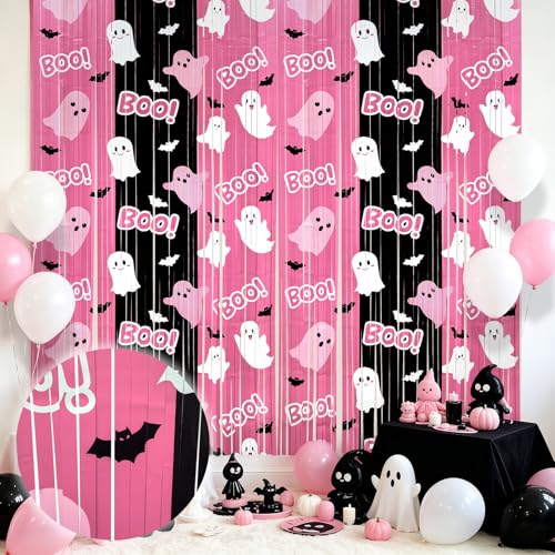 Pink Ghost Halloween Backdrop - 2 Pack, 3.3x8.2ft Party Decorations for Baby Showers & Birthday