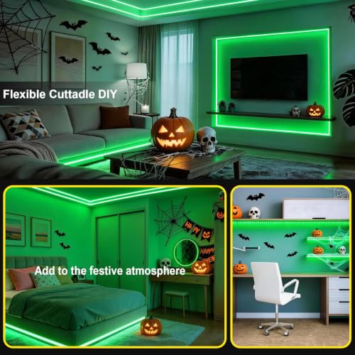 20 FT Green LED Rope Lights - Indoor DIY Cuttable Strip for Room Bathroom Kitchen