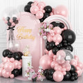 Pink Black Balloon Arch Kit - Double Stuffed Pearl Pink & Black Balloons - Variation of Pink Black