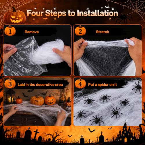 1400 Sqft Halloween Spider Web Decorations with 150 Fake Spiders - Creepy Haunted House Decor