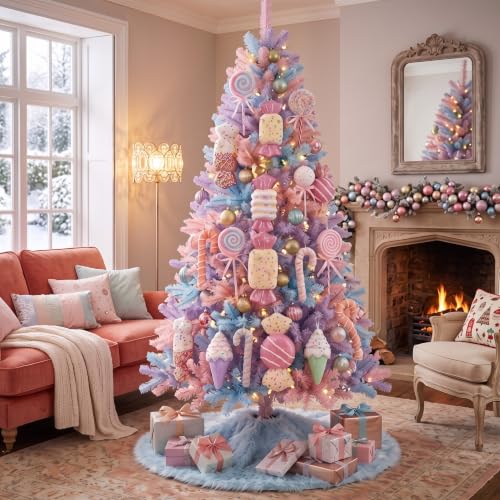 Pastel Christmas Candy Ornaments Set - Pink White Yellow Purple Green - 12 Decor Items