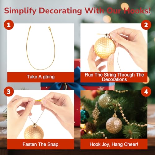 200Pcs Gold Ornament Hangers String with Snap Fastener - Holiday Decorations