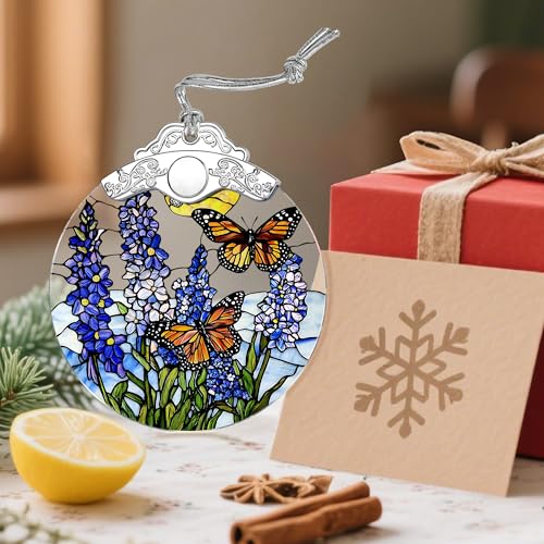Lavender Butterfly Stained Glass Christmas Ornament - Holiday Tree Decor & Gift Idea