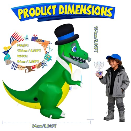 Dinosaur Inflatable Hanukkah Decoration Outdoor Yard Decor - 5FT Blow Up LED