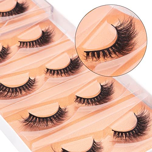 False Eyelashes Cat Eye Mink Lashes 5 Pairs - Fluffy, Curled, Reusable 6D