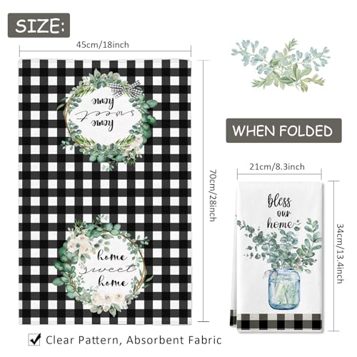 Eucalyptus Leaves Kitchen Dish Towels 2-Pack - Absorbent Microfiber Drying Towels for Cooking