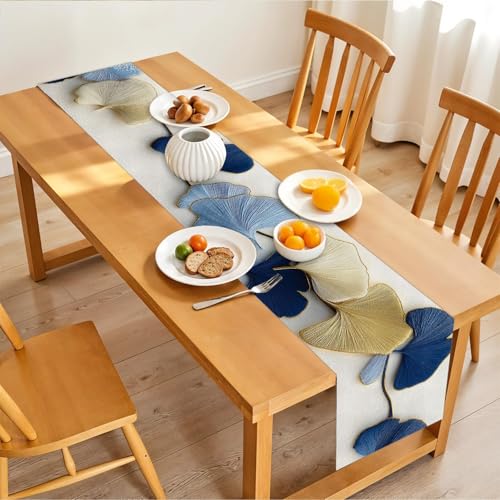 Ginkgo Leaf Table Runner & Placemats Set - 1 Runner + 6 Placemats - Modern Minimalist Gold Accents - Variation 98