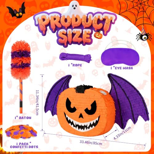 Halloween Pumpkin Bat Piñata Set with Stick, Blindfold & Confetti – Kids Party Decor & Trick-or-Treat Favors - Variation of THIS listing