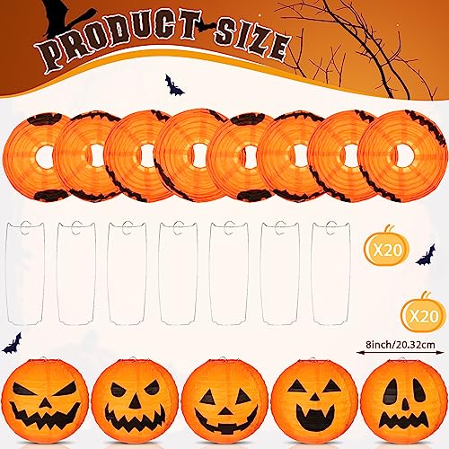 Halloween Pumpkin Paper Lanterns Set of 20 - 8 Inch Decor for Indoor & Outdoor Parties