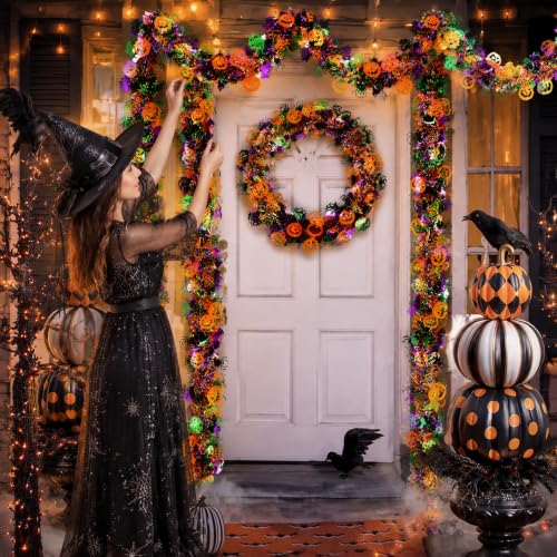 50ft Halloween Tinsel Garland with Orange Pumpkins & Bats - Indoor Outdoor Decor Variation of THIS listing