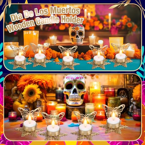 Set of 8 Metal Butterfly Candle Holders for Day of the Dead Decorations