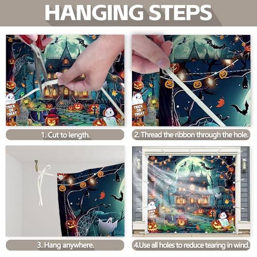 Halloween Garage Door Banner 8x7ft Cartoon Pumpkin Ghost Night Moon Decorations