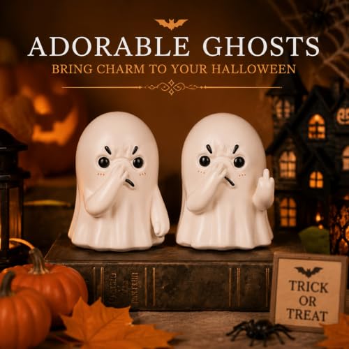 Funny Ghost Figurine Holding Nose - Halloween Decor with Middle Finger Variation