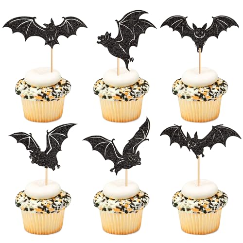 Halloween Bat Cupcake Toppers - Black, 24 Pack with Variation Bats Black-6