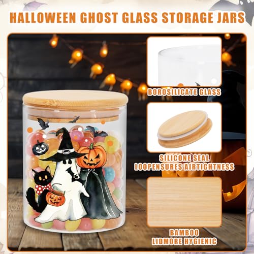 Halloween Glass Storage Jars Set with Airtight Lids - Ghost Pumpkin Truck Decor