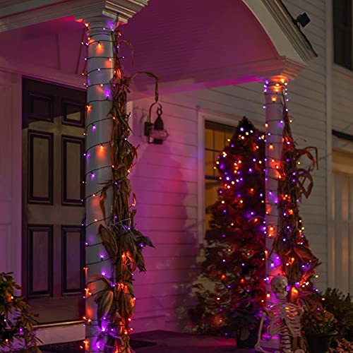 20 Ft 60 LED Copper Wire Fairy Lights & 100Ft Purple Orange String Lights - Battery Operated, Waterproof for Indoor Outdoor Decor