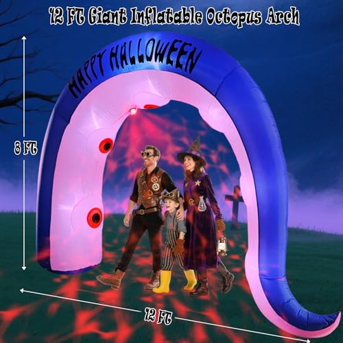12FT Inflatable Octopus Archway Halloween Yard Decoration with Blood Projection Lights - Outdoor Haunted Entrance