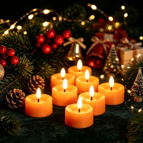 QIDEA Halloween Orange LED Tea Lights for Pumpkin & Holiday Decor - 12 Sets