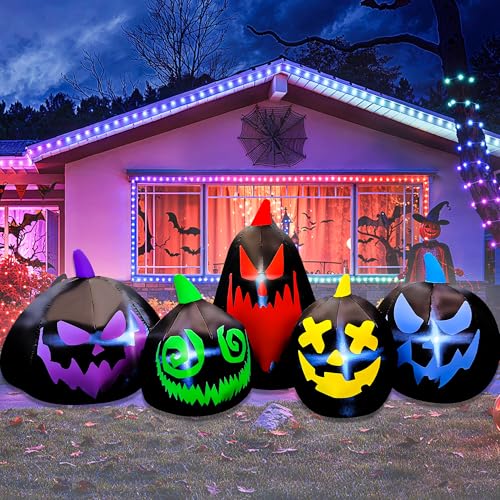 Halloween Inflatable 8 FT Black Pumpkin Family Decoration - Spooky Yard Decor with Lights - Variation A-8FT Black Pumpkin Family