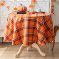 Round Fall Tablecloth 60 Inch Orange Red Plaid Thanksgiving Decor - AQOTHES