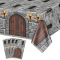 Medieval Brick Tablecloth Set - Waterproof 4 Pack for Castle Party Decor (51 x 86 Inches)