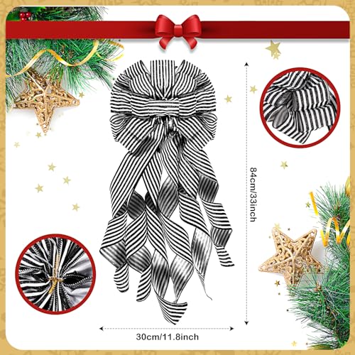 Christmas Decorations Set with Tree Skirt, Topper Bow & Wooden Ornaments