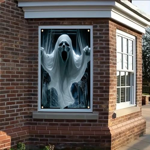 Halloween Ghost Window Cover 47x31 Inch Haunted House Decor Spooky Scene
