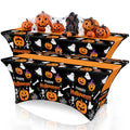 Halloween Pumpkin Ghost Spandex Tablecloth 6ft Fitted Rectangular Cover - Black, Orange, White Variation