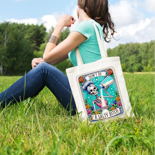 Multicolor Skull Tarot Canvas Tote Bag - Witchy Gifts for Women, Halloween, Christmas