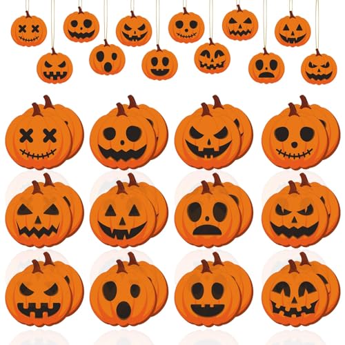 Halloween Pumpkin Wooden Ornaments - 24 Pieces, Spooky Pumpkin Wall Decor - Variation Halloween -5