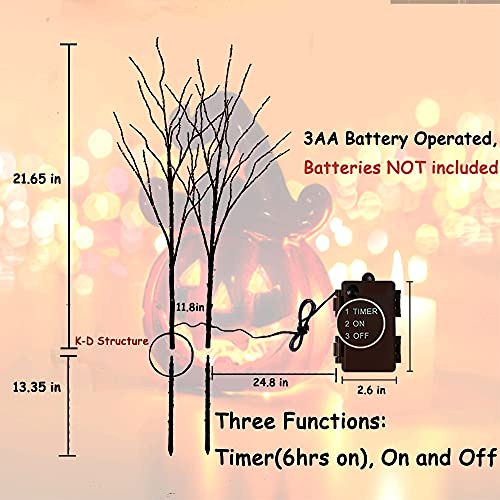 Halloween Lighted Tree Branches with Timer - 32 Inch Orange Fairy Lights, Indoor & Outdoor Decor