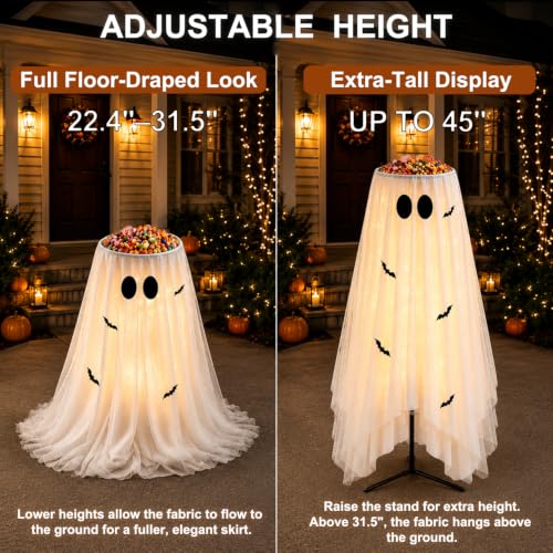 Lighted Halloween Ghost Candy Bowl with Remote & Timer - Indoor & Outdoor Decor