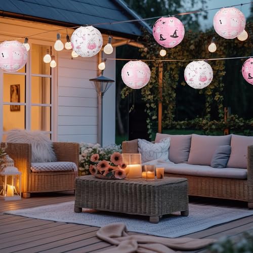 Pink Ghost Paper Lanterns 12-Pack 8-Inch Halloween Party Decorations