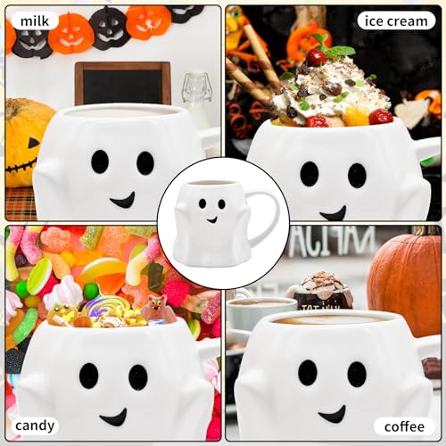 White Halloween Ghost Coffee Mug - 14 oz Ceramic Ghost Face Cup for Kids & Adults