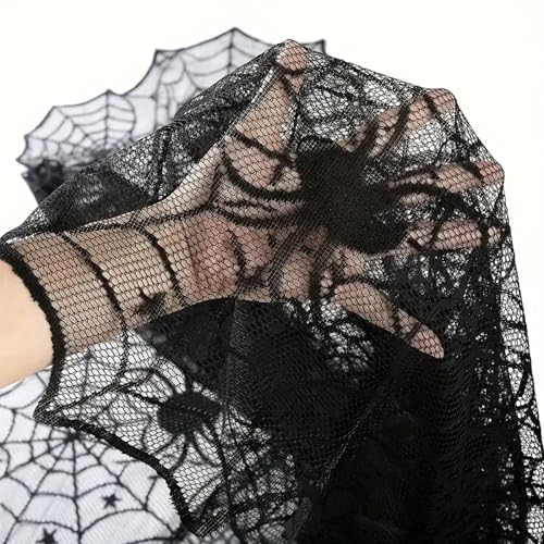 Halloween Lace Tablecloth 70 Inch Round Black Bat Spider Web Decorations Gothic Style