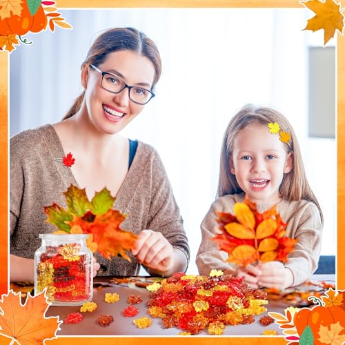 60Pcs Fall Thanksgiving Maple Leaves Vase Filler - Red Orange Yellow Brown